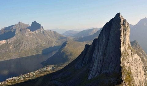 The Romsdalshorn mountain peak on a clear day, Alps of Romsdal, Norway